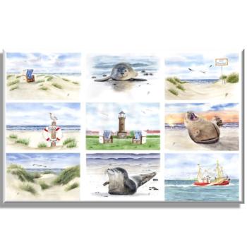 Leinwand 40 x 30 cm Keilrahmen Canvas-Leinen Aquarell Maritim Kunst Druck Kunstdruck Nordsee Strandkorb Leuchtturm Insel Juist  Meer Strand Dünen